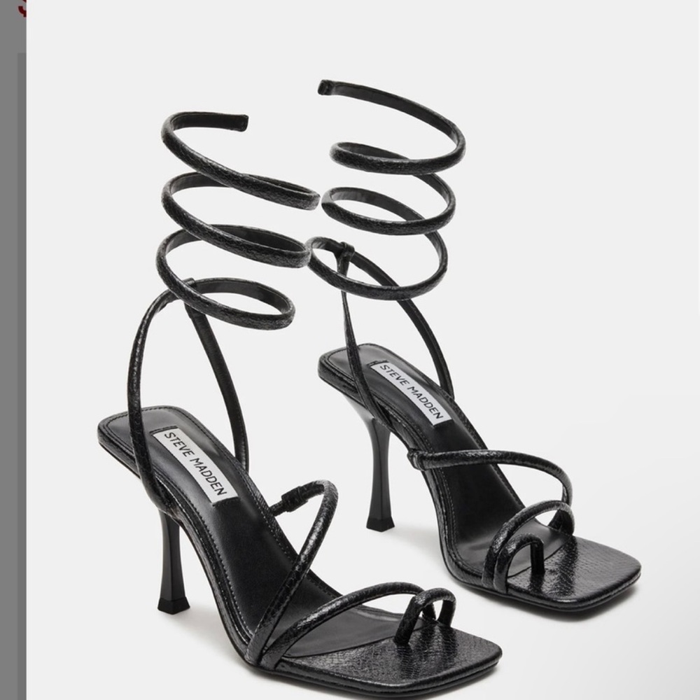 Steve Madden Black Spiral Wrap Strappy Heels